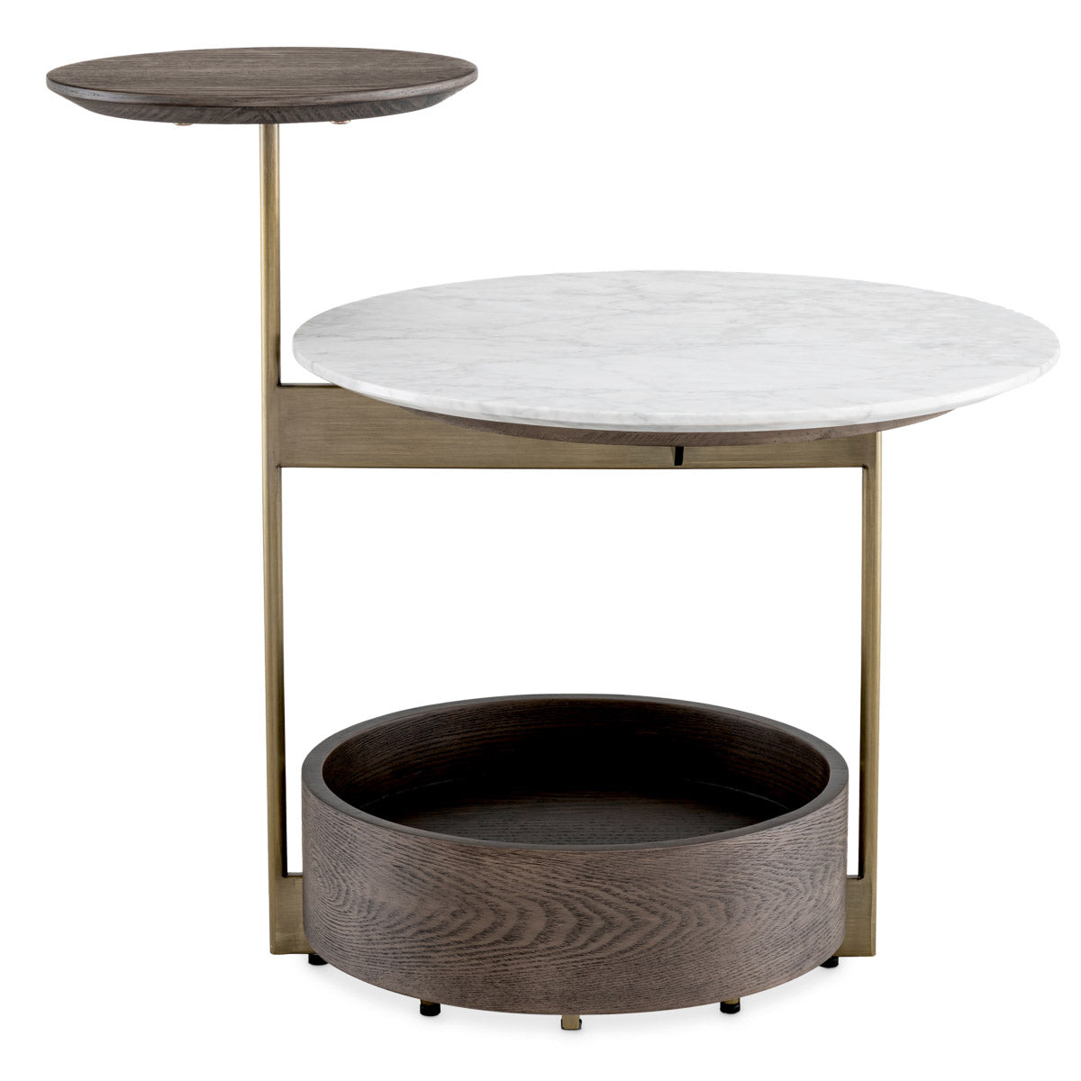 Eichholtz Side Table Faye brushed brass, white marble and veneer creates a harmonious blend of luxury and practicality, making