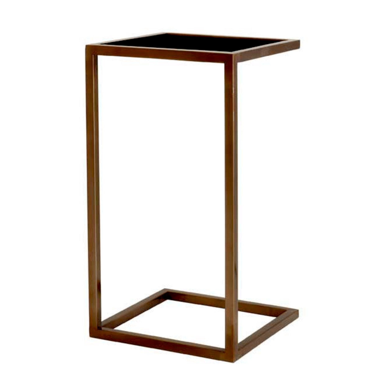Eichholtz Side Table Galleria Comprising a clean-lined frame with antique brass finish and black glass tabletop, the Galleria Side