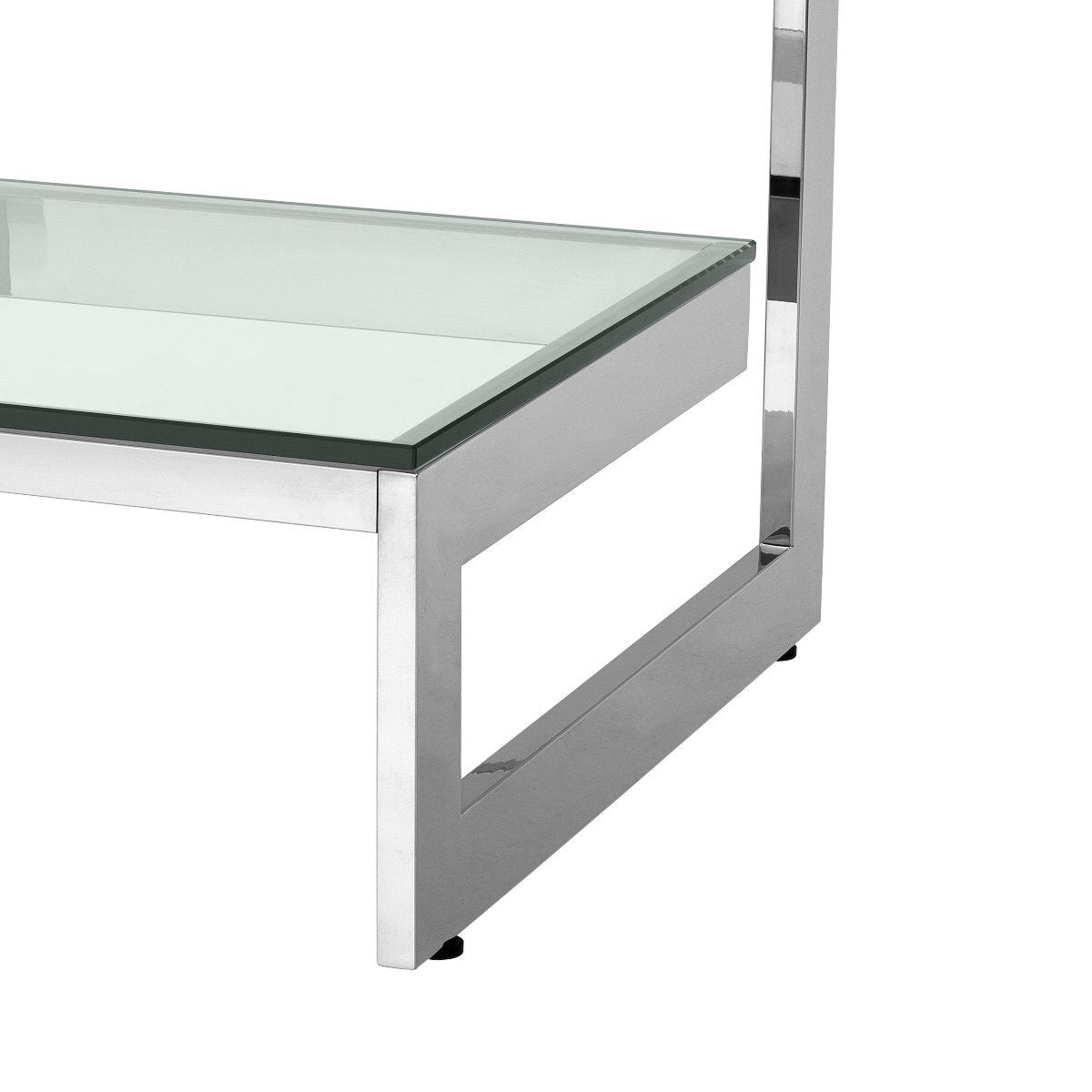 Eichholtz Side Table Gamma stainless steel, it features a polished finish and a clear glass tabletop. Side Table Gamma