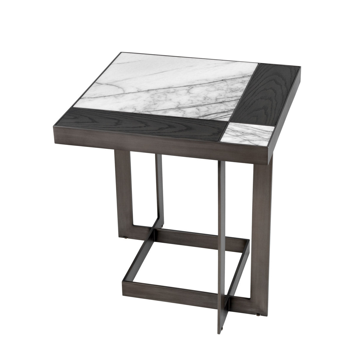 Eichholtz Side Table Hermoza sleek metal frame with pewter finish and is equally at home in Mid-Century Modern interiors
