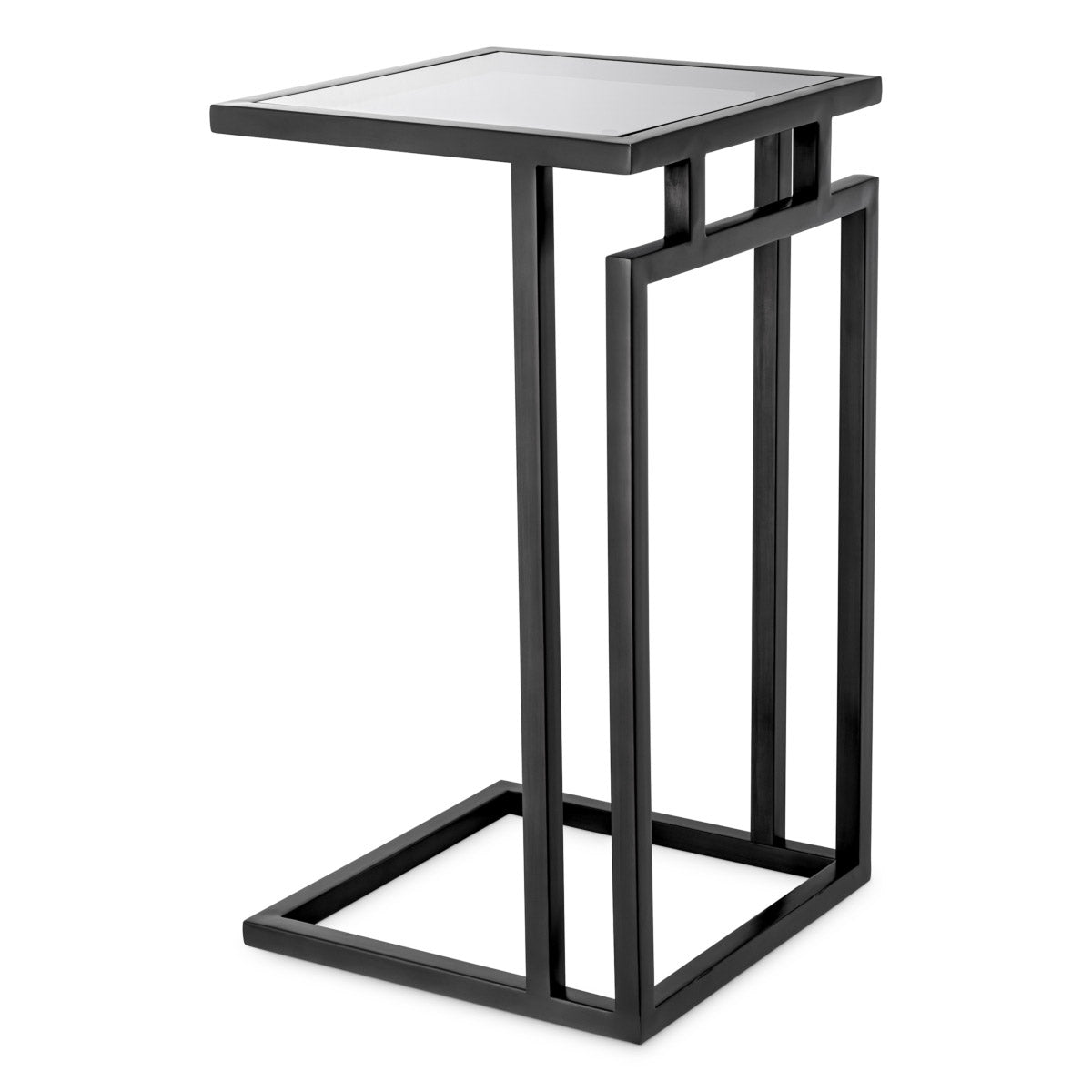 Eichholtz Side Table Marcus artisan expertise, features a lustrous gunmetal finish structure paired with a smoke glass top. Exuding