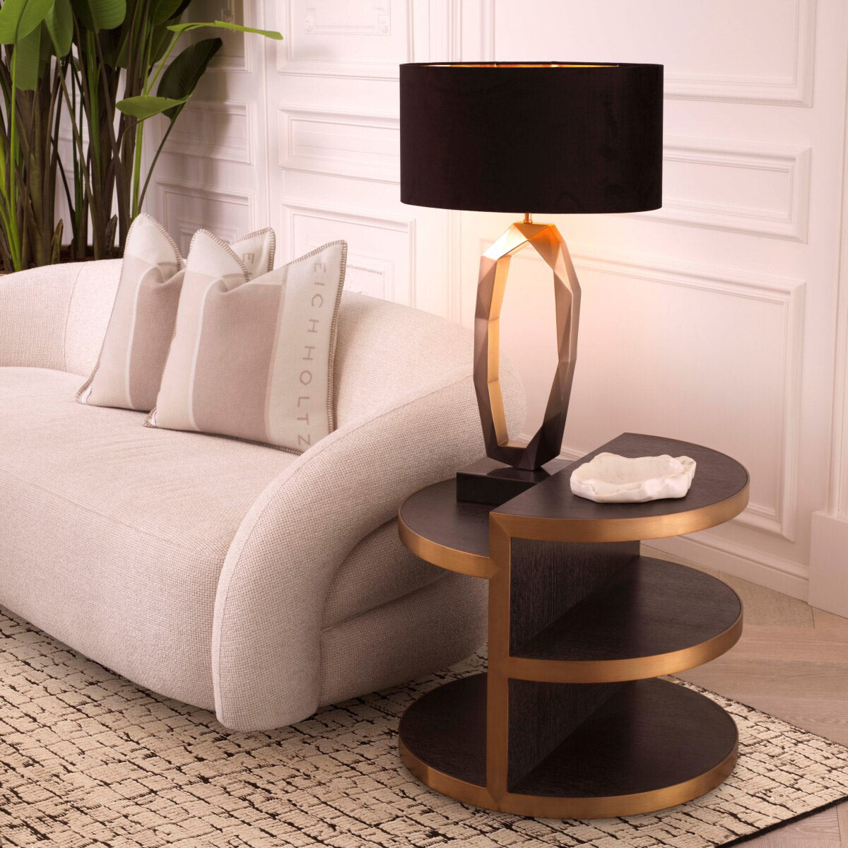 Eichholtz Side Table Nilo The striking fusion of the charcoal grey oak veneer and the brushed brass finish create