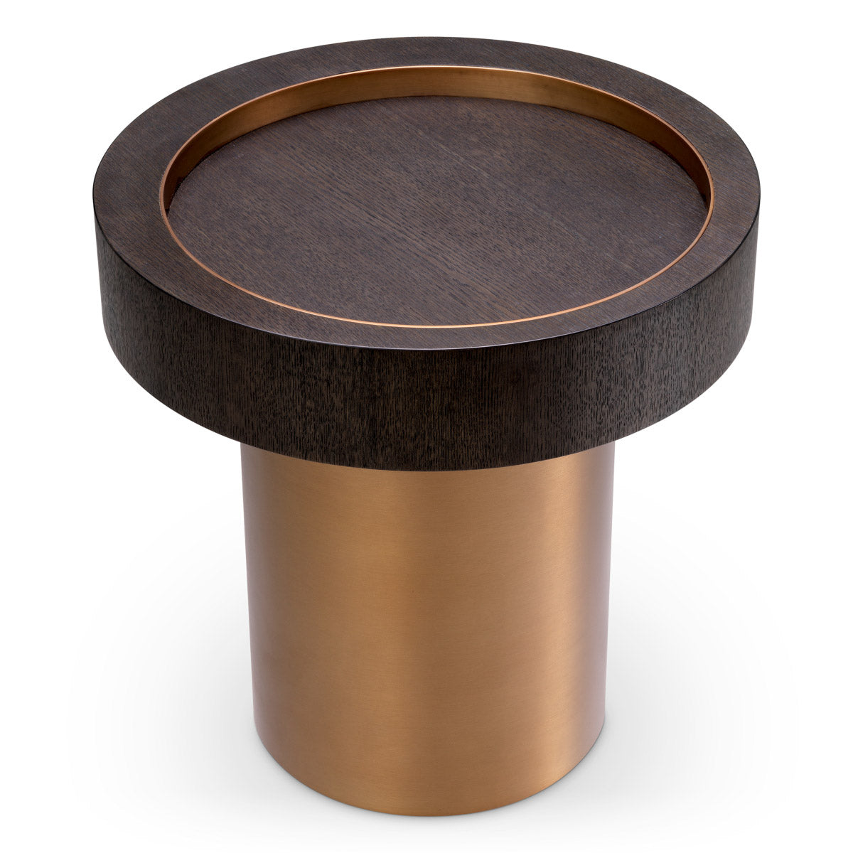 Eichholtz Side Table Otus round The sumptuous mocha oak veneer exudes an air of opulence and sophistication, while the brushed