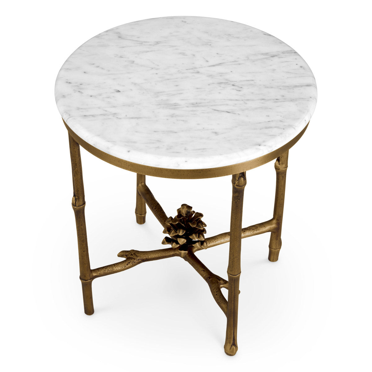 Eichholtz Side Table Pigna base adorned with a vintage brass finish, its branch-like legs add a touch of whimsy