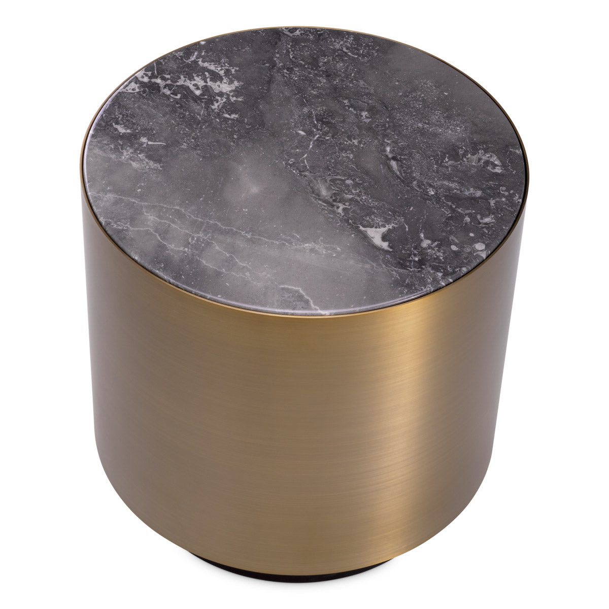 Eichholtz Side Table Porter round Round in shape, this lovely end table pairs a brushed brass casing with a black