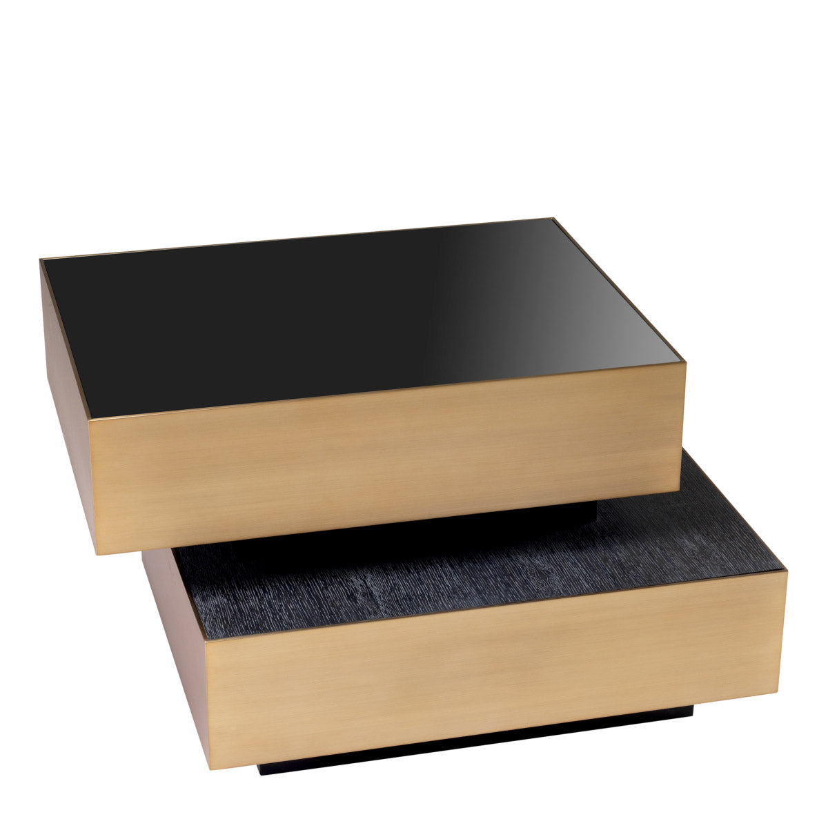 Eichholtz Side Table Shelton design features two overlapping squares with a brushed brass rim. The lower square has a