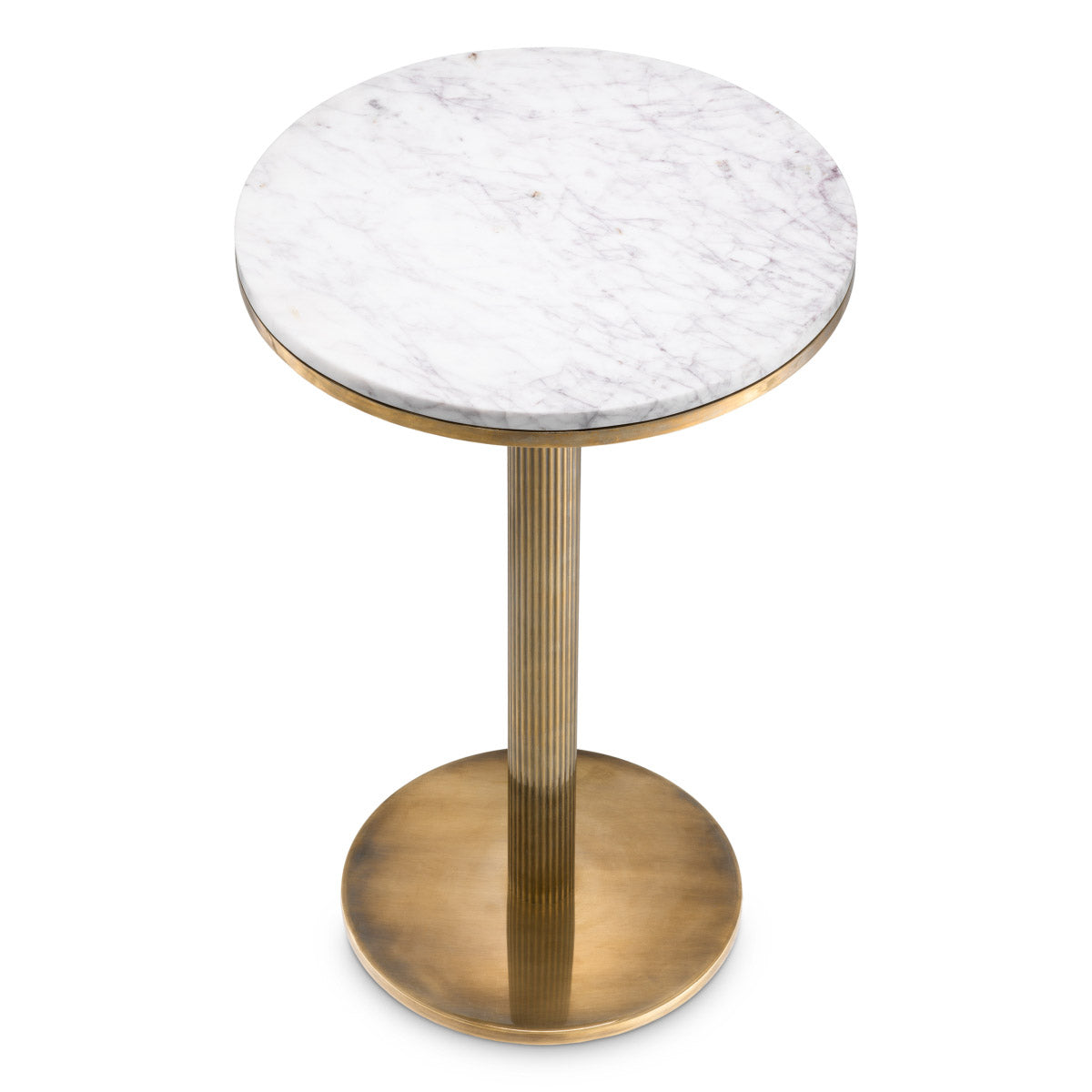 Eichholtz Side Table Tavolara luxurious white marble round top, enhanced with an iconic vintage brass finish, radiates sophistication per...