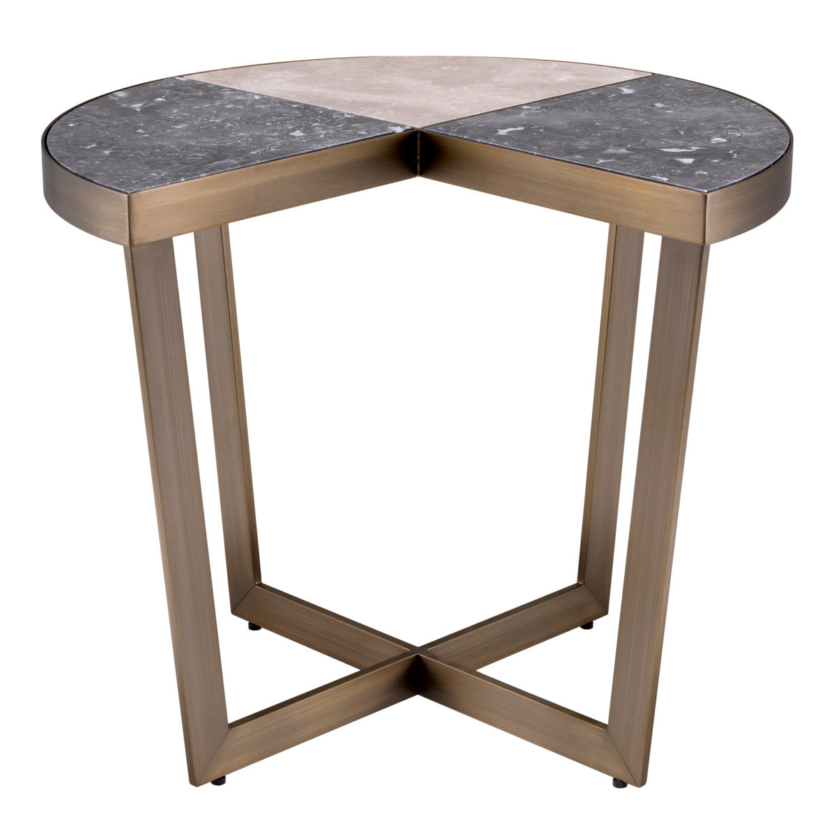 Eichholtz Side Table Turino parts of grey and beige marble and has a metal rim and legs with a