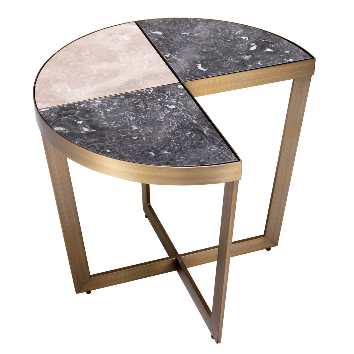 Eichholtz Side Table Turino brushed brass finish. One quarter of the tabletop has been cut out so this side