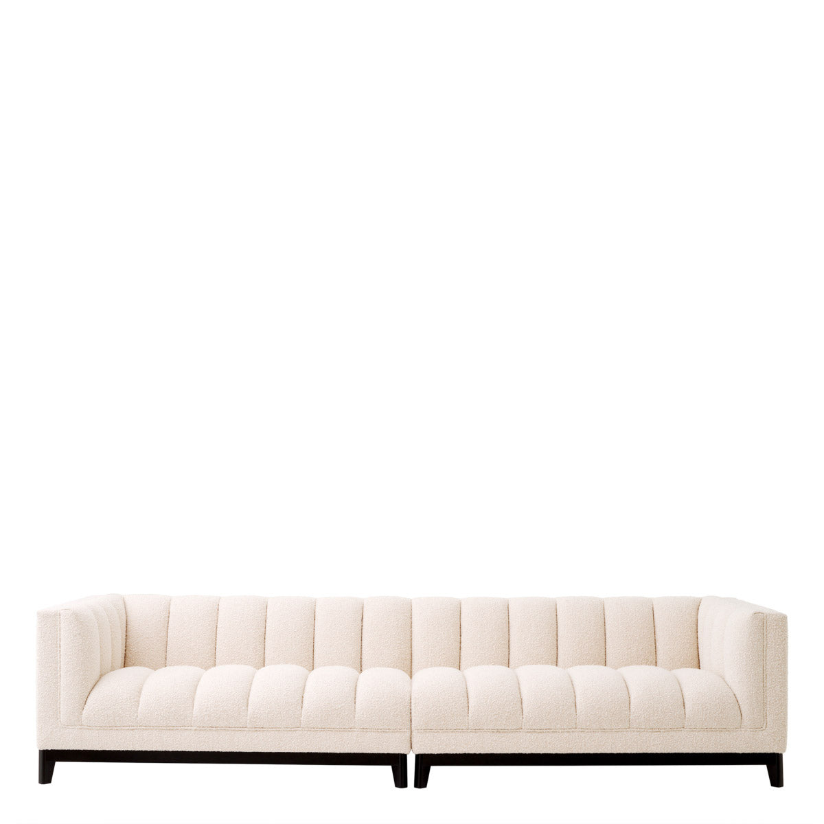 Eichholtz Sofa Ditmar L living room. This generous couch has a black finish base and a soft touch BouclÃ©
