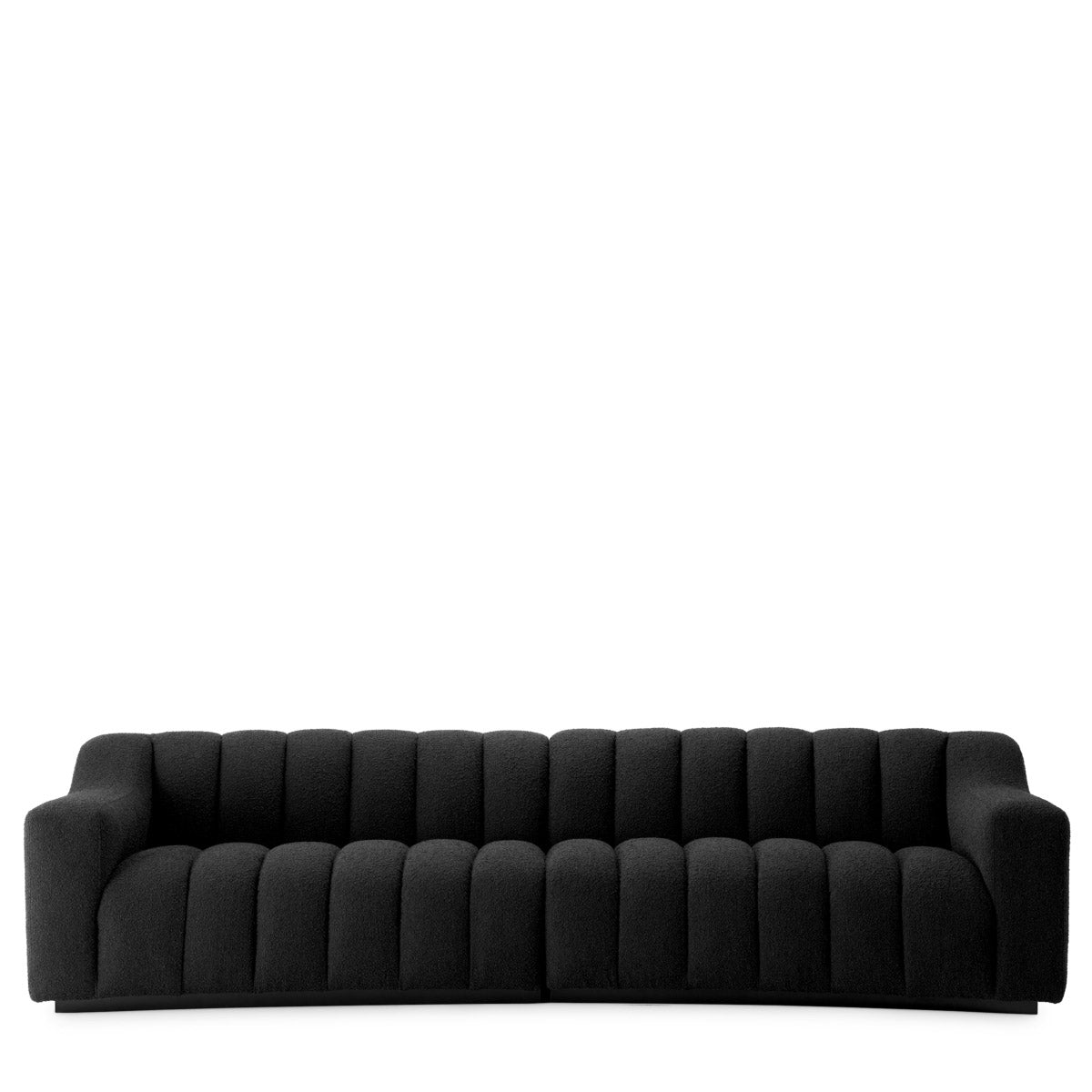 Eichholtz Sofa Kelly L black bouclÃ© upholstery. Featuring a gently curved design and deep channel stitching, this generous sofa