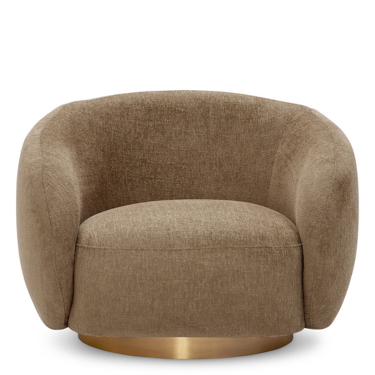 Eichholtz Swivel Chair Brice living space. With its soft silhouette and brown fabric, this stylish swivel chair adds a