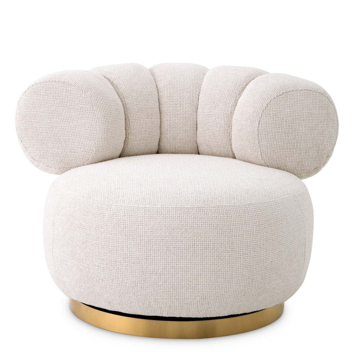 Eichholtz Swivel Chair Phedra Upholstered in textured Lyssa off-white fabric and featuring a brushed brass finish swivel base, Phedra