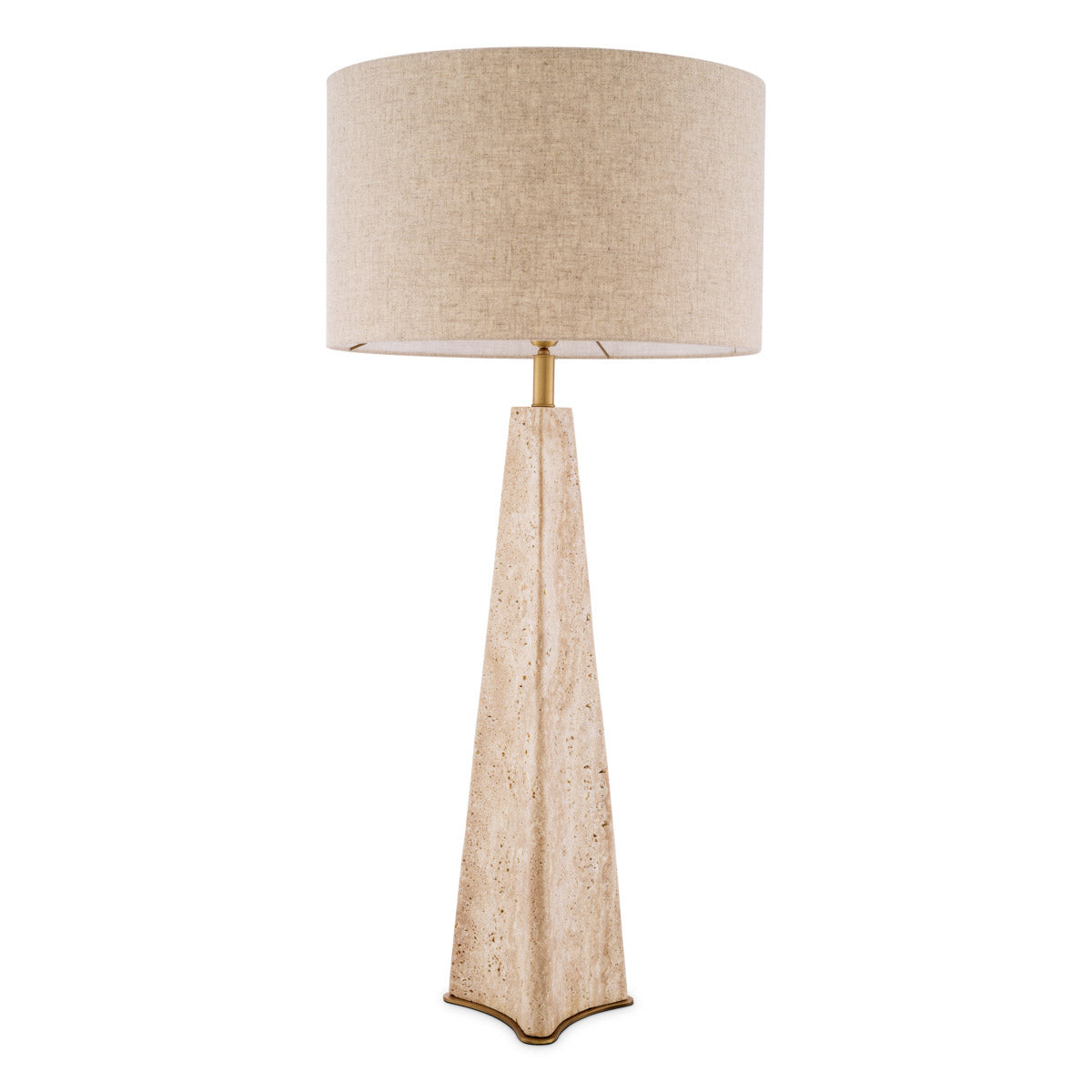 Eichholtz Table Lamp Benson beautiful tapered base of travertine and is supplied complete with a matching linen mix drumshade.