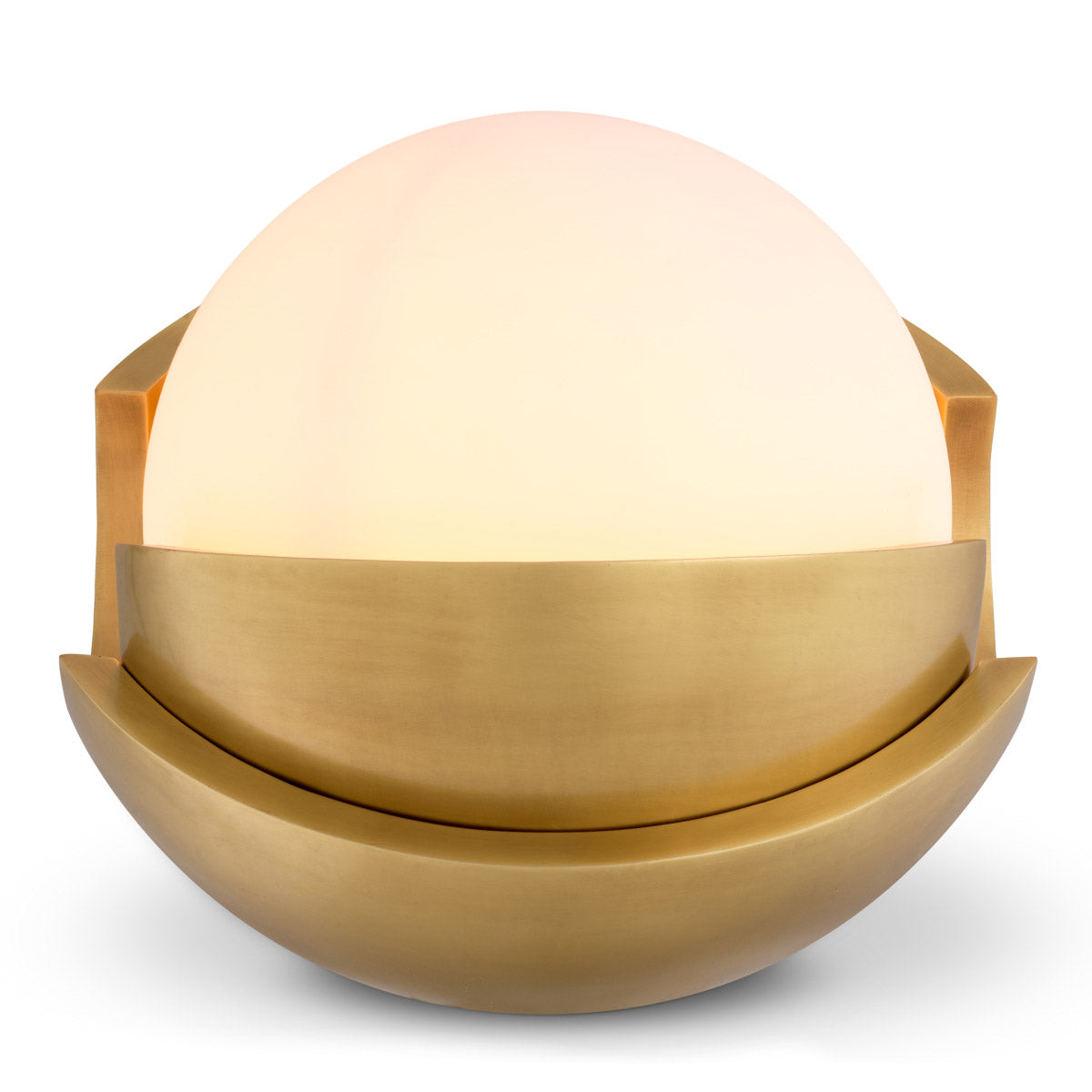 Eichholtz Table Lamp Cabo lamp for a mantel, console or windowsill. Its vintage brass fixture encompasses a white glass