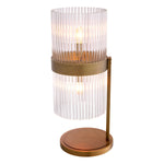 Eichholtz Table Lamp Carnero or nighstand. The antique brass finish base holds a shade of numerous thin clear glass