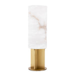 Eichholtz Table Lamp Giorgina It features a simple geometric base with an antique brass finish and a cylindrical alabaster