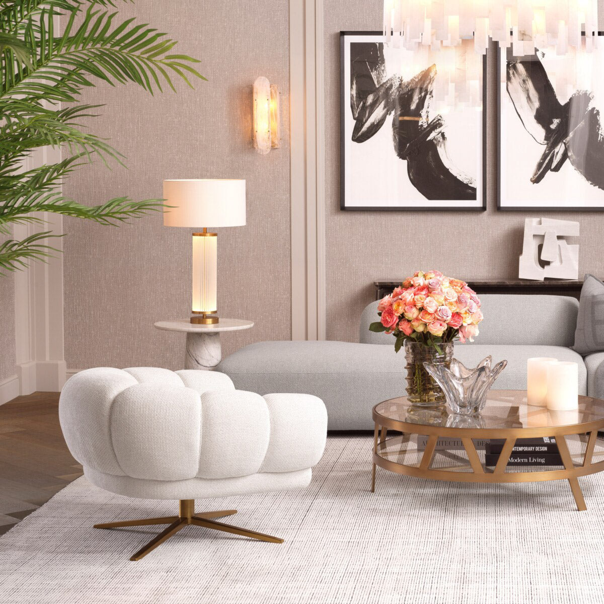 Eichholtz Table Lamp Thibaud lighting solution, with its antique brass finish and frosted glass, exudes timeless elegance and vintage