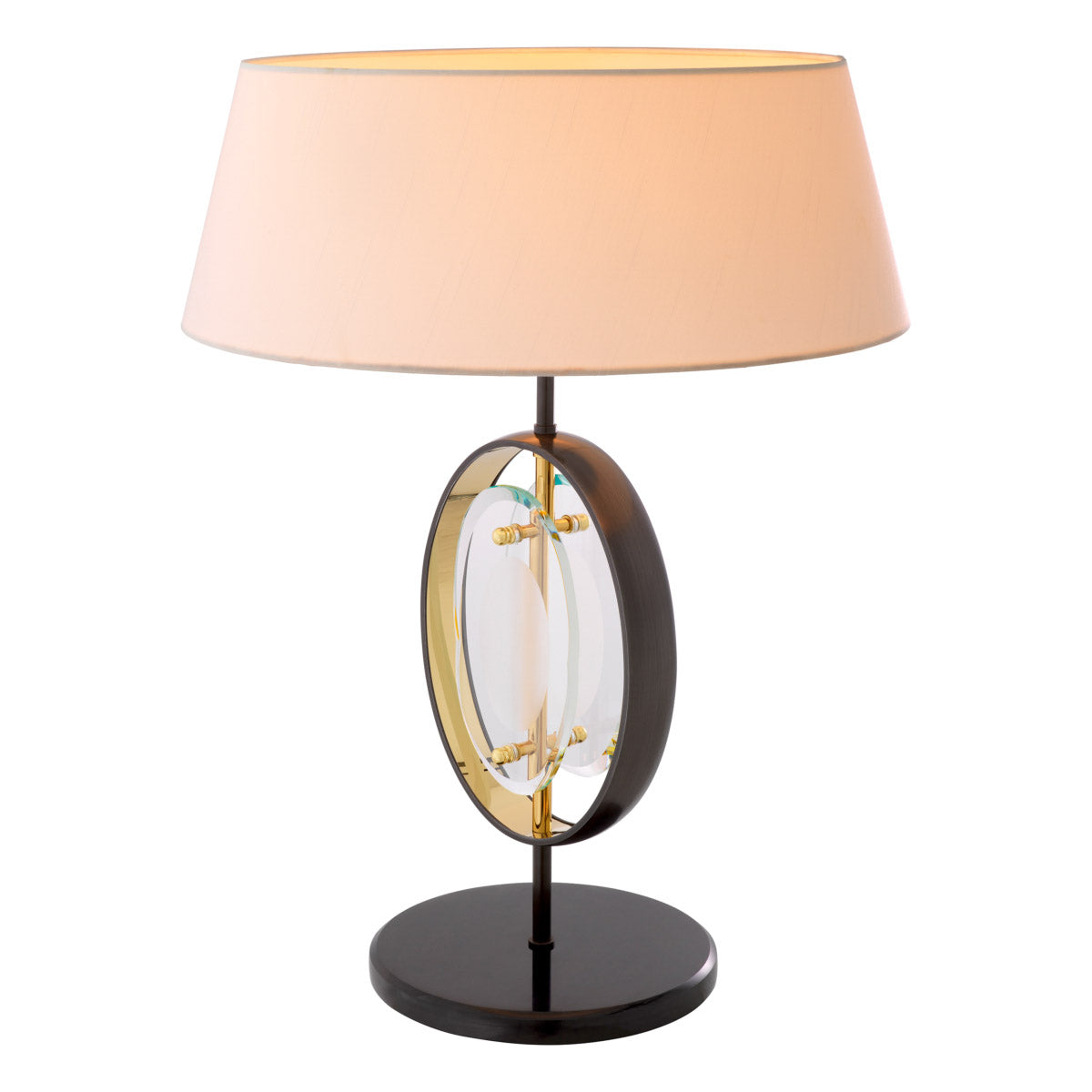 Eichholtz Table Lamp Vincente Mounted on a honed marble base, the gunmetal finish fixture is beautified with a ring