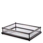Eichholtz Tray Cora rectangular mirror glass bottom and clear glas rods has a bronze highlight finish. Ideal as a