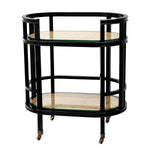 Eichholtz Trolley Bahamas conservatory. Comprising a mahogany wood frame with a black finish, it has shelves of natural
