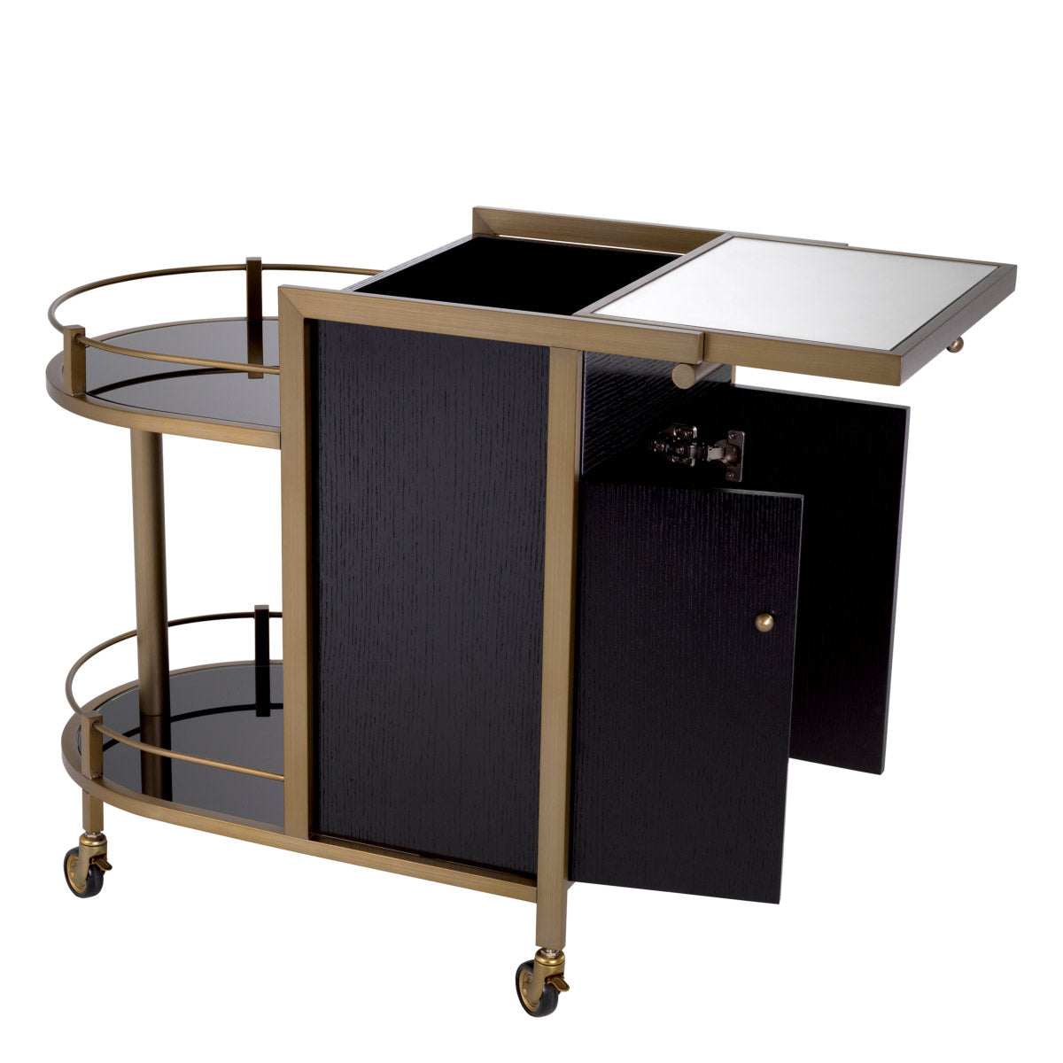Eichholtz Trolley Bellini display and storage. The cupboard is accessible from the frontside with doors. Castor wheels make