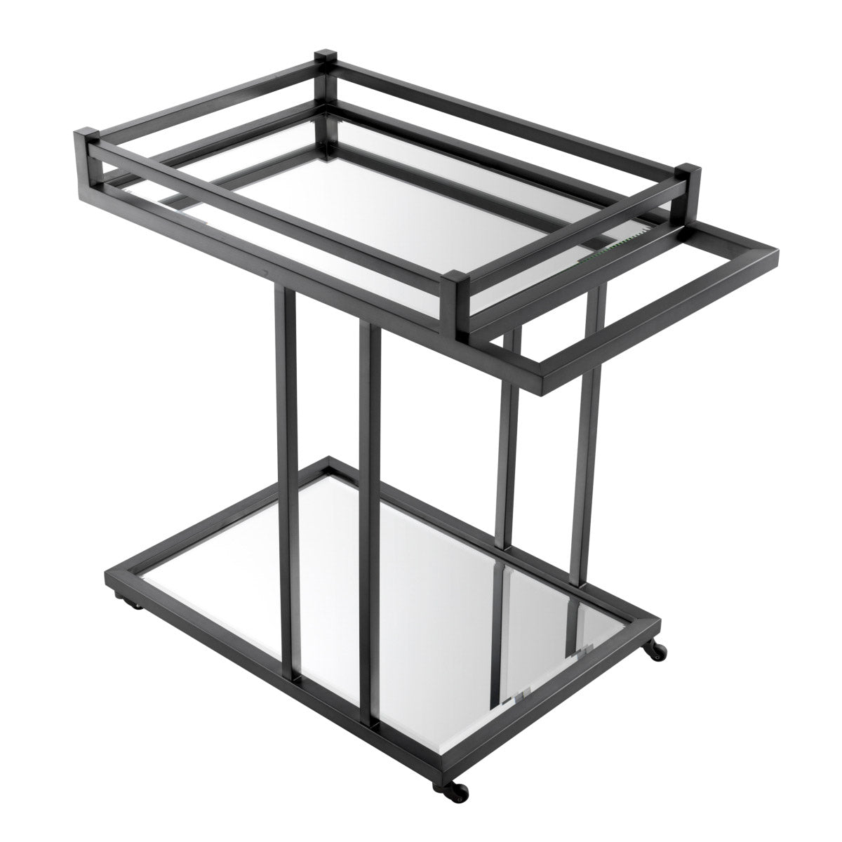 Eichholtz Trolley Beverly Hills a sleek stainless steel frame with bronze finish and shelves of bevelled mirror glass. Trolley
