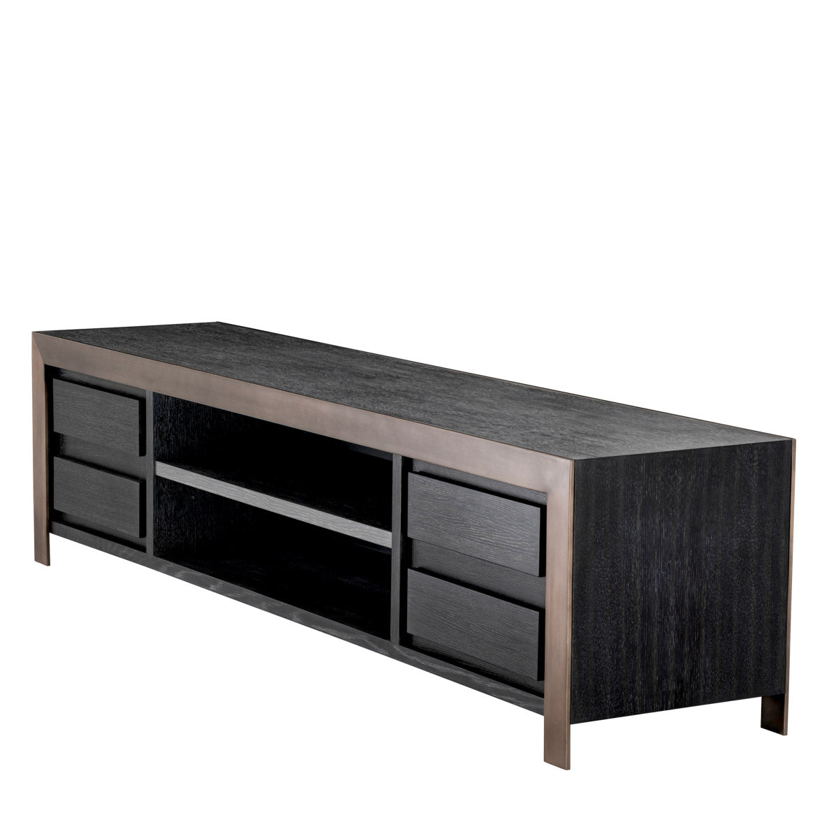 Eichholtz TV Cabinet Talbot with a medium bronze border, this sleek TV stand features a clean-lined design perfect for