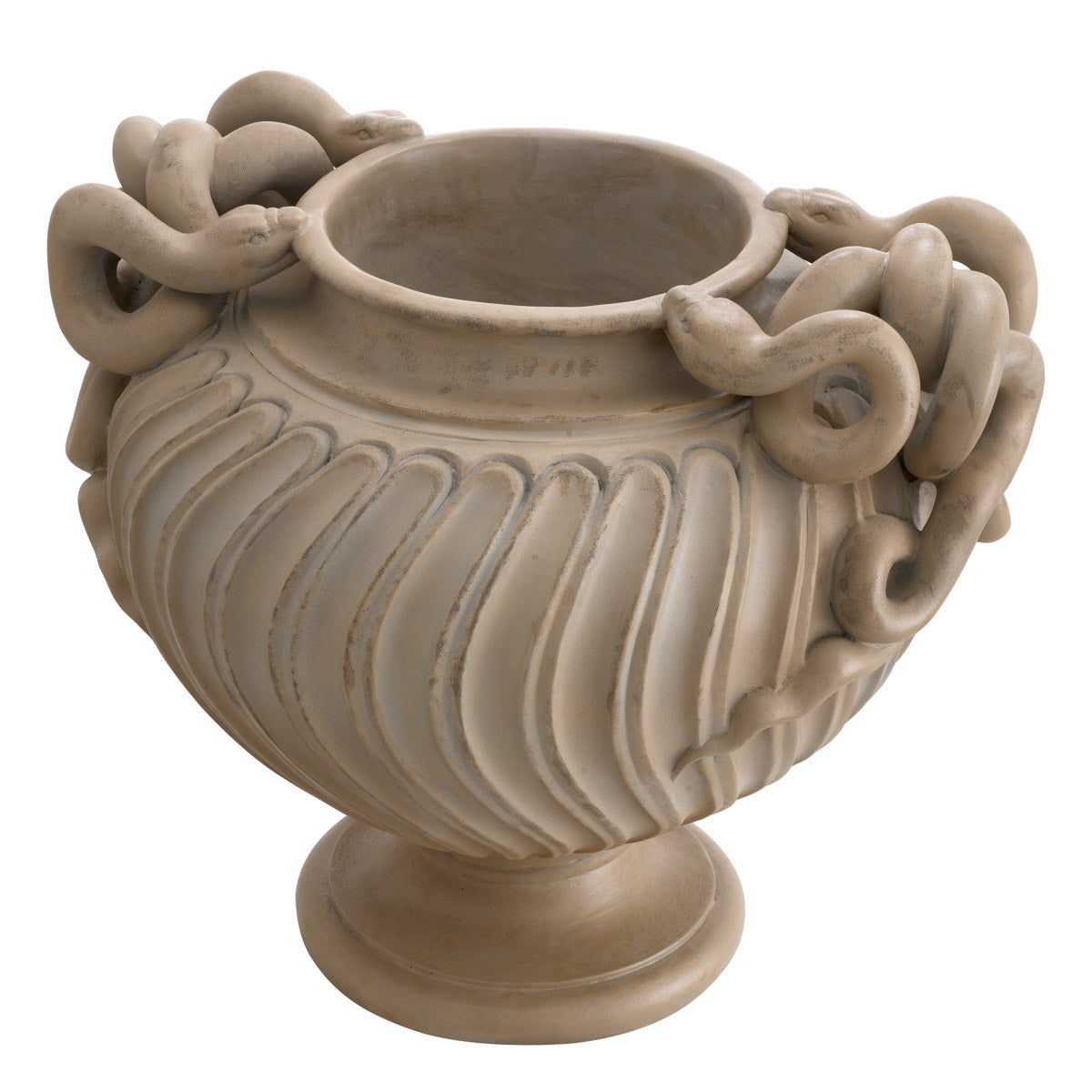 Eichholtz Vase Antonine stunning marble finish. Inspired by Roman artistry, it features strigilated patterns and serpentine handles that
