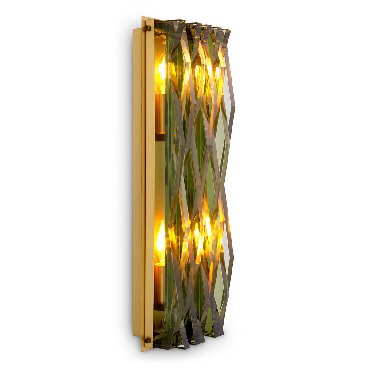Eichholtz Wall Lamp Nuvola L Thick plates of green glass create a striking relief pattern with geometric lines, giving the