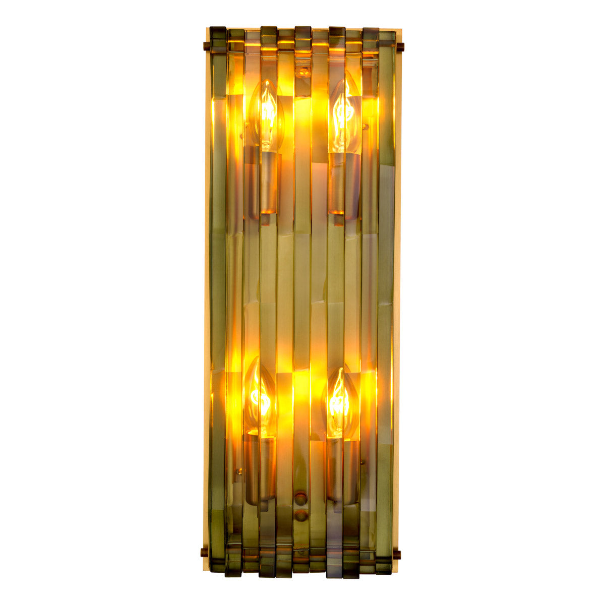 Eichholtz Wall Lamp Nuvola L large Nuvola Wall Lamp an architectural appearance. Mounted on an antique brass fixture, the glass