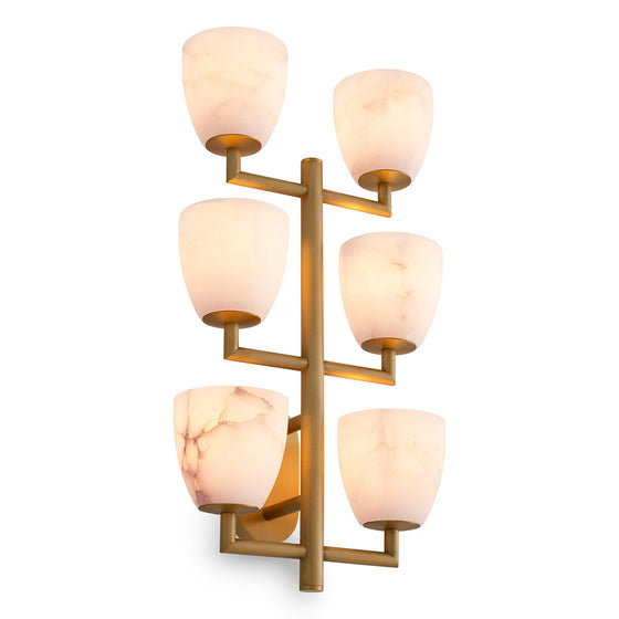 Eichholtz Wall Lamp Valerius Featuring a clean-lined candelabra style frame and round base in an antique brass finish, Wall
